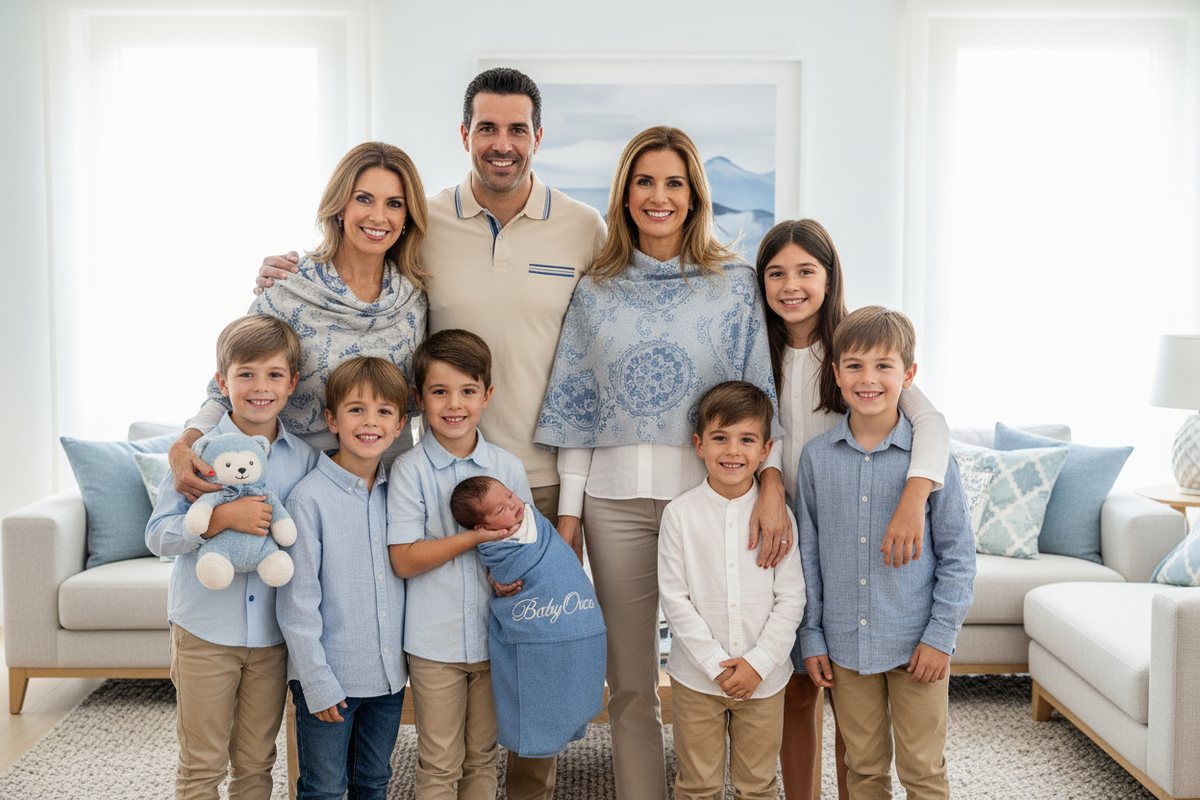 Haz una imagen de una madre y un padre con muchos hijos