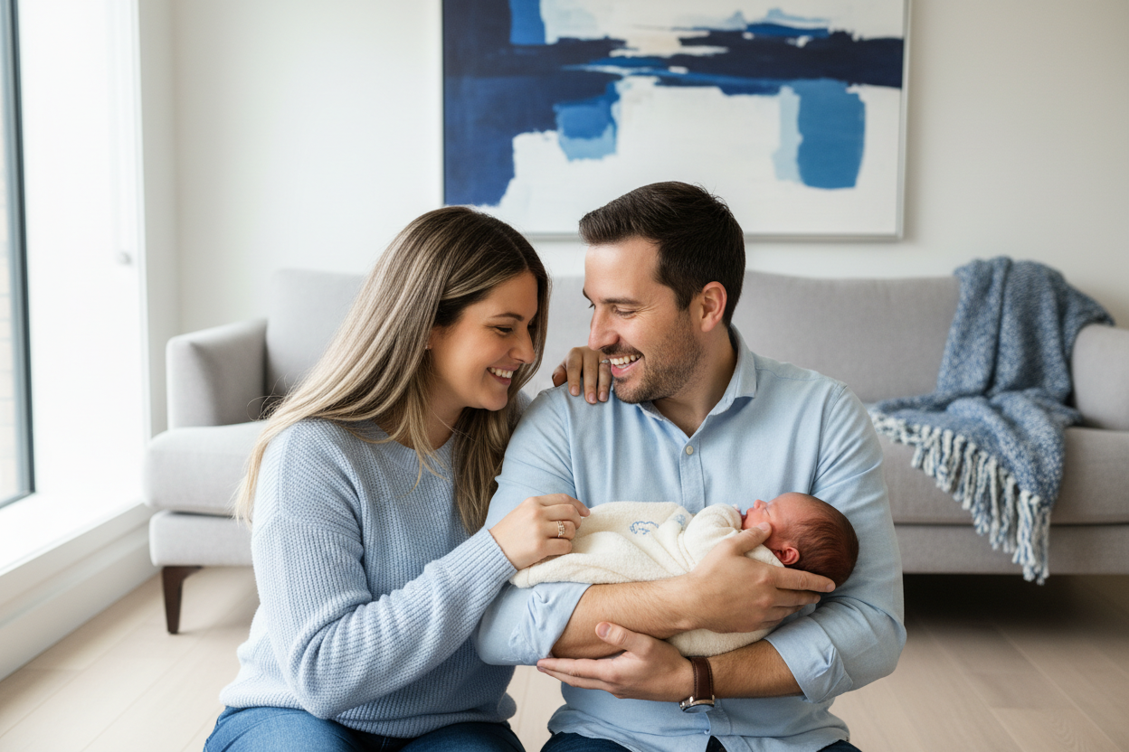 Familia feliz con bebe